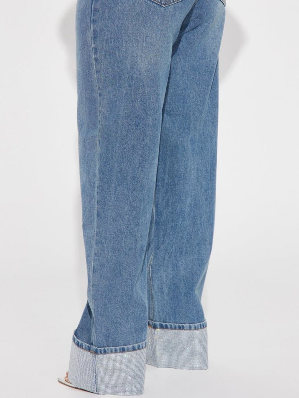 Embellished Sparkle Bling Cuff Baggy Jeans